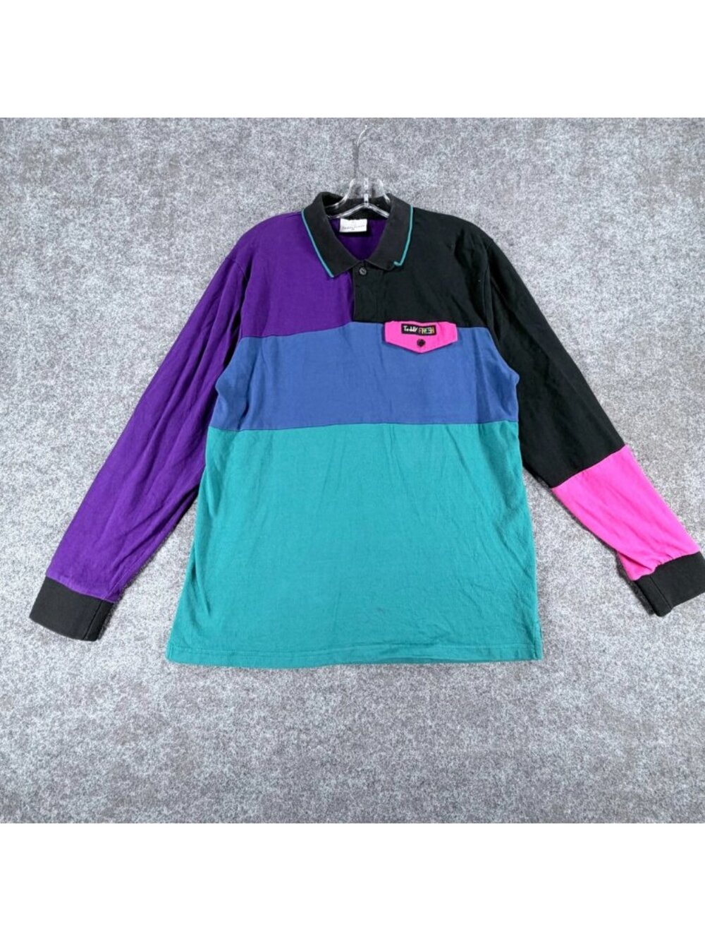 Teddy Fresh Long Sleeve Polo Shirt Mens M Colorblock Flap Design Regular Fit‎